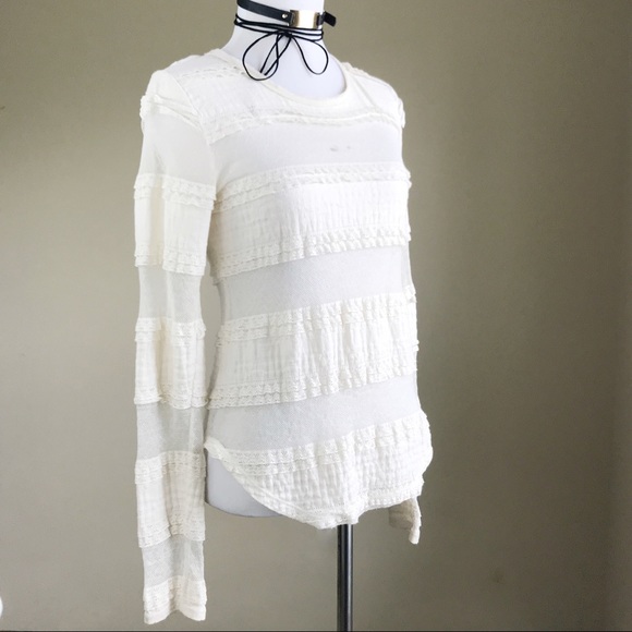 Rachel Rachel Roy Lace Sheer Cream Long Sleeve Top - Picture 2 of 8